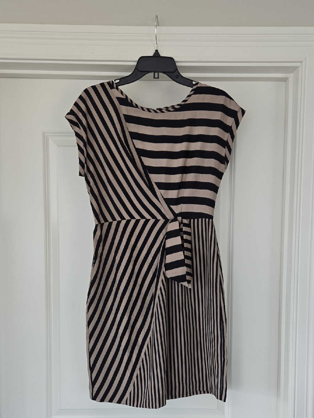 Taylor Navy and Dark Beige Striped Mini Dress